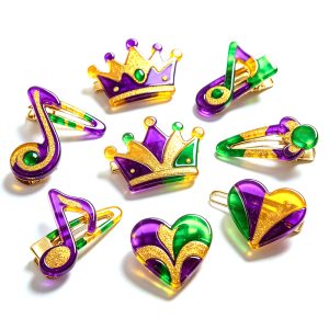 Mardi Gras Purple Gold Green Acrylic Hair Clips