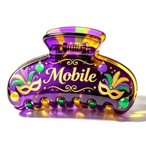 Custom Mobile Logo Mardi Gras Acrylic Hair Claw Clip