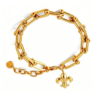 Gold Chain Mardi Gras Necklace with Fleur De Lis Alloy Charm