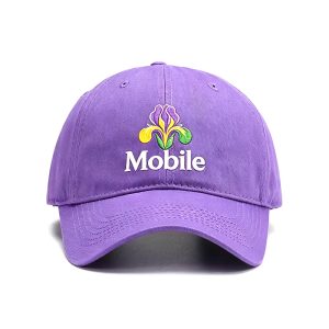 Purple Cotton Baseball Cap with Embroidered Mobile Mardi Gras Logo