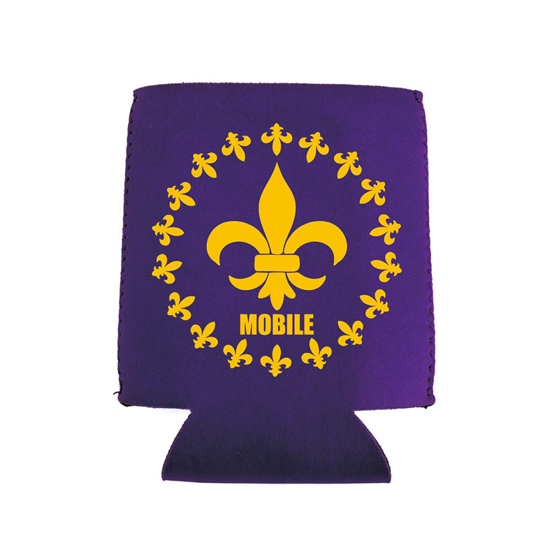 Mobile Mardi Gras Fleur de Lis Neoprene Can Cooler