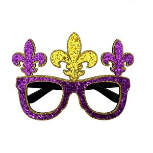 Purple Gold Glitter Fleur de Lis Novelty Glasses