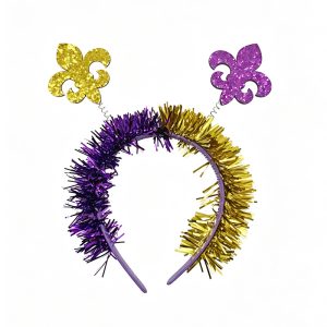 Purple Gold Tinsel Fleur de Lis Headband