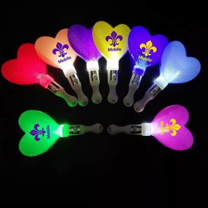 Heart Shape Light Up Stick with Printed Mobile Fleur De Lis Logo