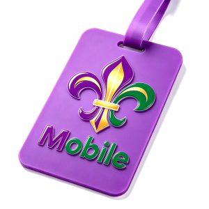 Mardi Gras Mobile PVC Luggage Tag with Fleur De Lis Print