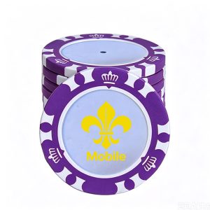 Custom Mardi Gras Poker Chips with Mobile Fleur De Lis Logo