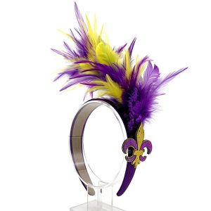 Purple Gold Feather Headband with Fleur de Lis