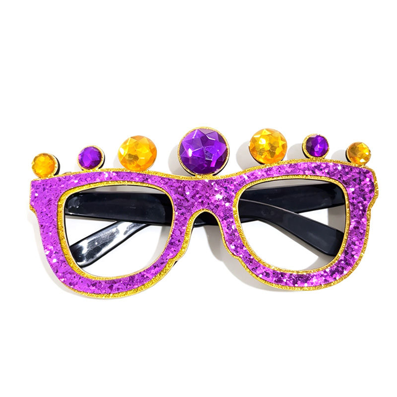 Purple Gold Rhinestone Glitter Novelty Glasses