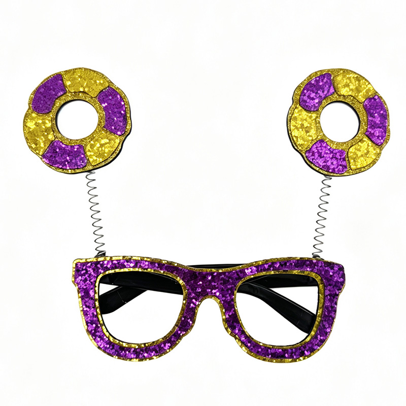 King Cake Donut Glitter Mardi Gras Glasses