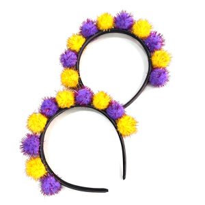Purple Gold Pompom Tinsel Mardi Gras Headband