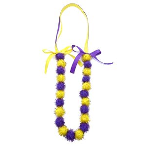 Purple Gold Pompom Tinsel Mardi Gras Necklace