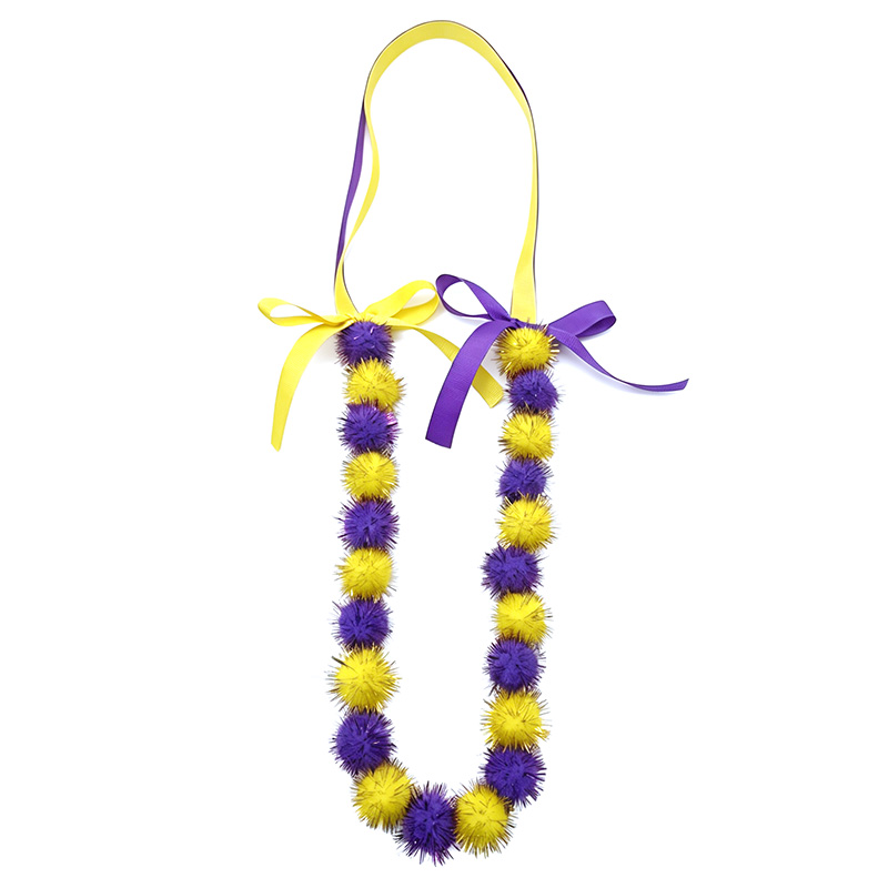 Purple Gold Pompom Tinsel Mardi Gras Necklace