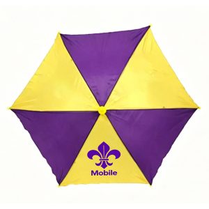 14.5" Purple Gold Mardi Gras Umbrella with Printed Mobile Fleur De Lis Logo