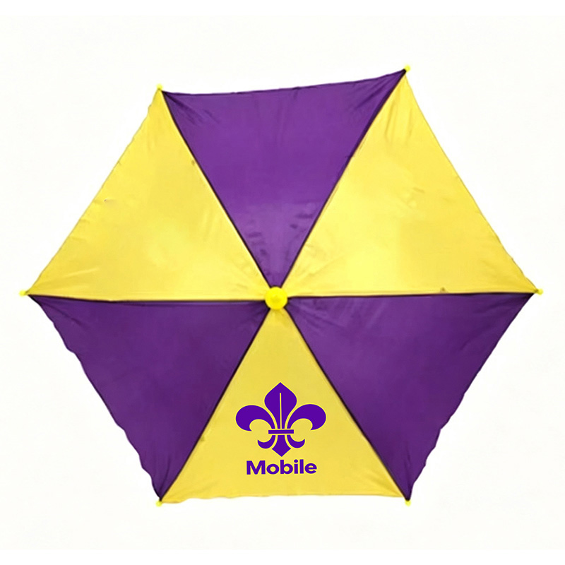 14.5" Purple Gold Mardi Gras Umbrella with Printed Mobile Fleur De Lis Logo