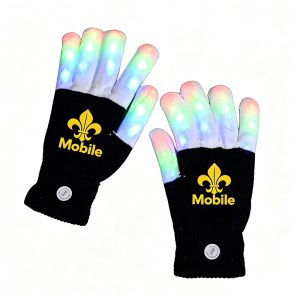 LED Light Up Knit Gloves with Custom Mobile Fleur De Lis Logo