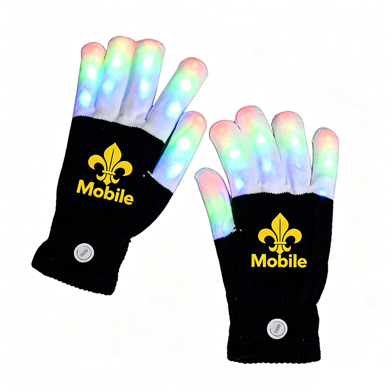 LED Light Up Knit Gloves with Custom Mobile Fleur De Lis Logo